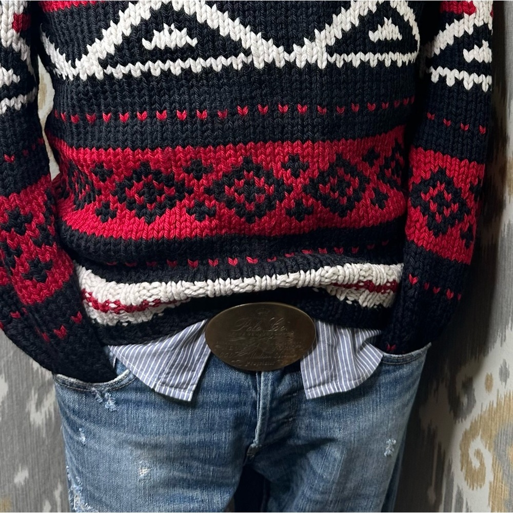 Polo Ralph Lauren Southwestern Aztec Hand-Knit Black Wool Shawl Collar Sweater - Picture 14 of 16